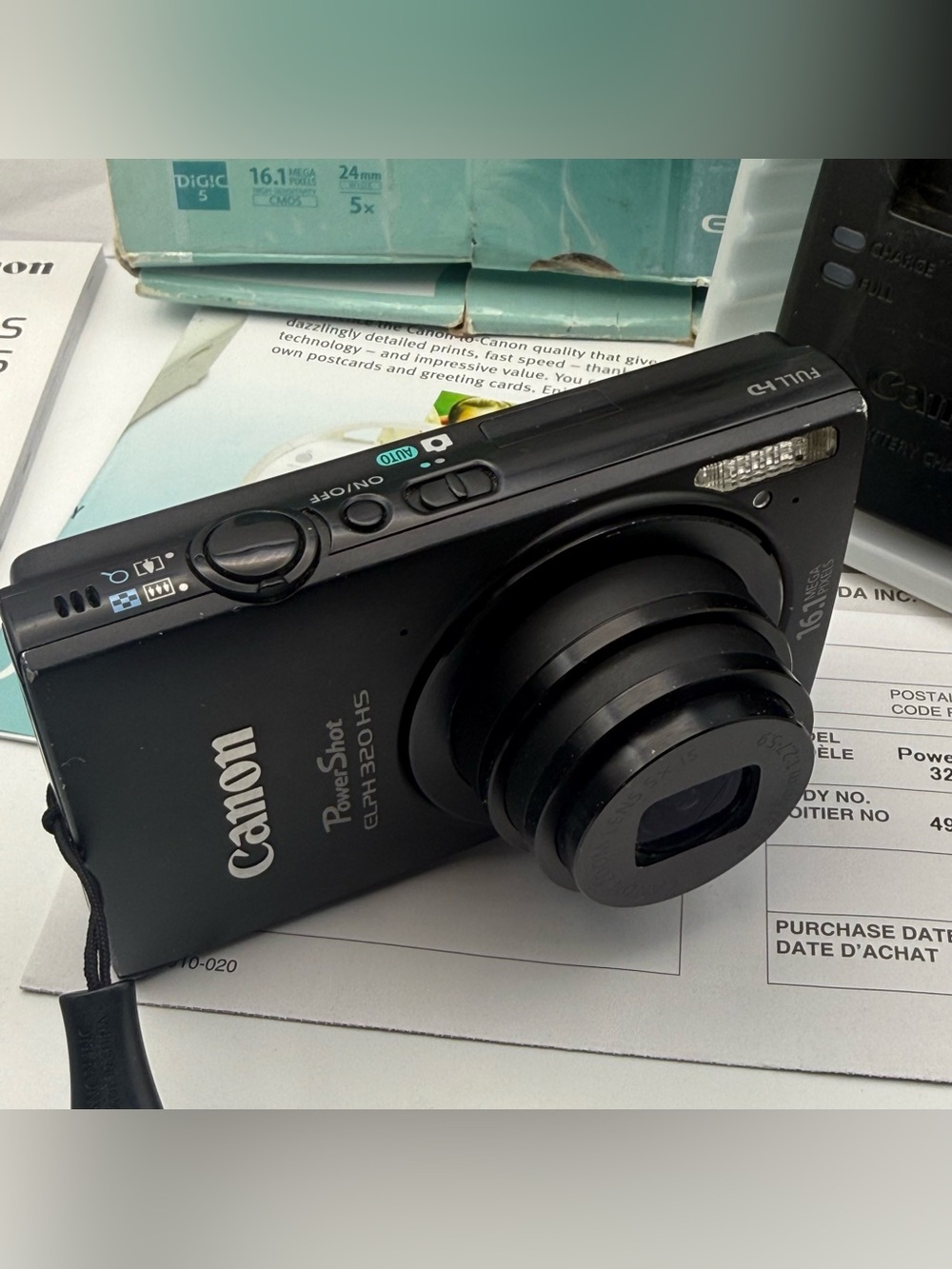 Canon Elph 320hS Powershot Digital Camera 16.1mp LCD+wifi+charger+4gb SD Black